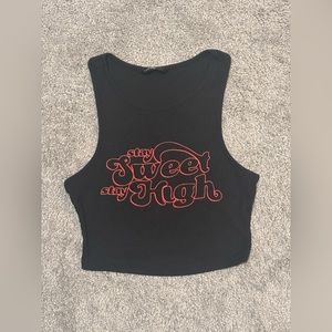 SHEIN stay sweet stay high cropped black tee